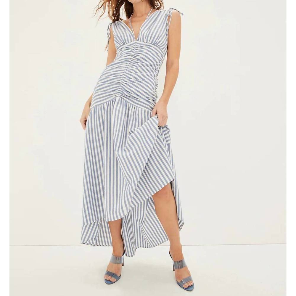 Veronica Beard Blue Asymmetrical Ruched Sundress Perrin